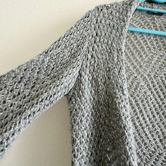 Eileen Fisher Large Alpaca Wool Blend Grey Open Stitch Ash Sweater Cardigan - Picture 5 of 10